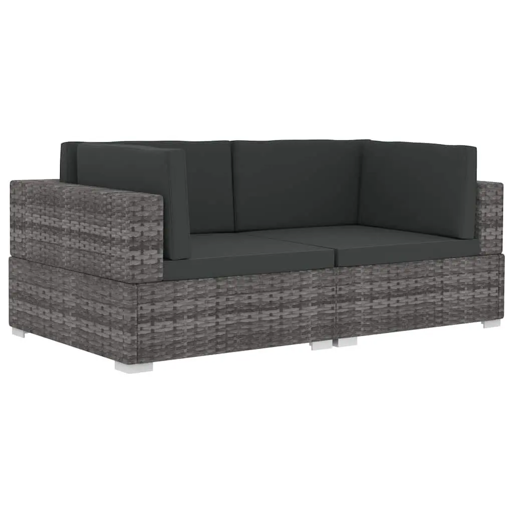 Outdoor Sectional Corner Chairs 2pcs Grey Poly Rattan Garden Seating with