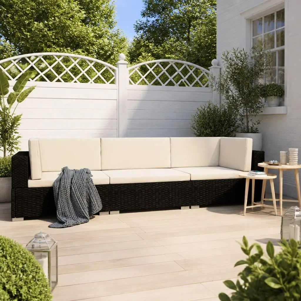 Outdoor Sofa Set 3 Piece Poly Rattan Garden Furniture Black
