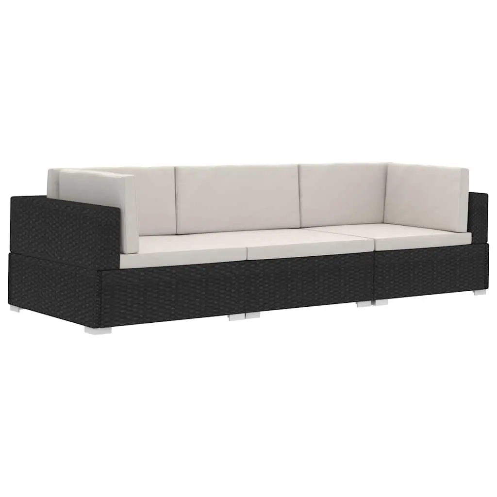 Outdoor Sofa Set 3 Piece Poly Rattan Garden Furniture Black