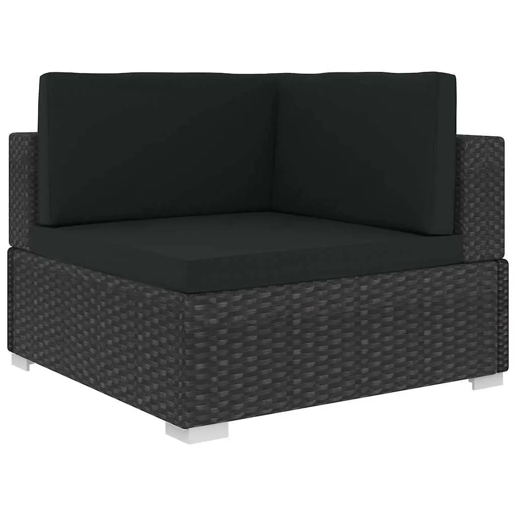 Outdoor Garden Sofa Set 3 Piece Poly Rattan Patio Furniture with Cushions Black