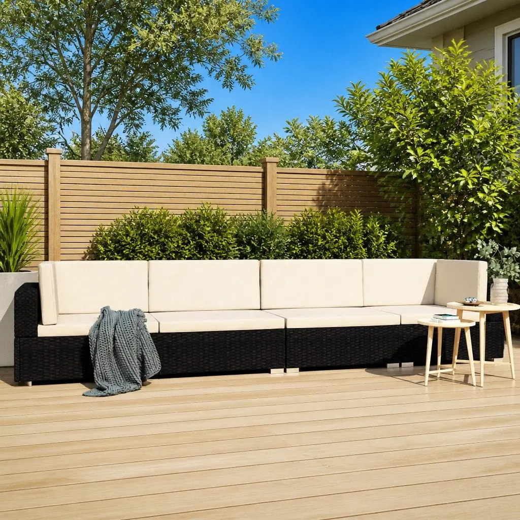 Outdoor Sofa Set 4 Piece Garden Patio Furniture Black Poly Rattan