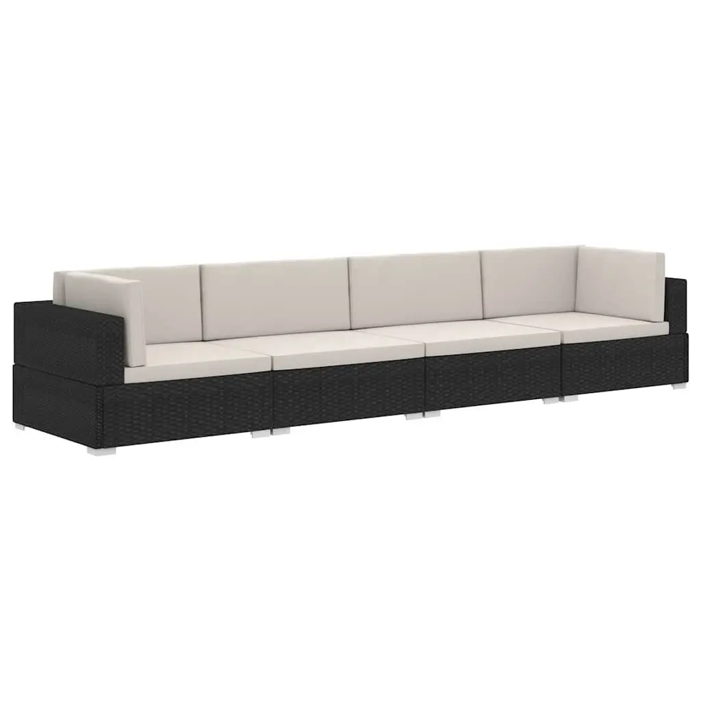 Outdoor Sofa Set 4 Piece Garden Patio Furniture Black Poly Rattan