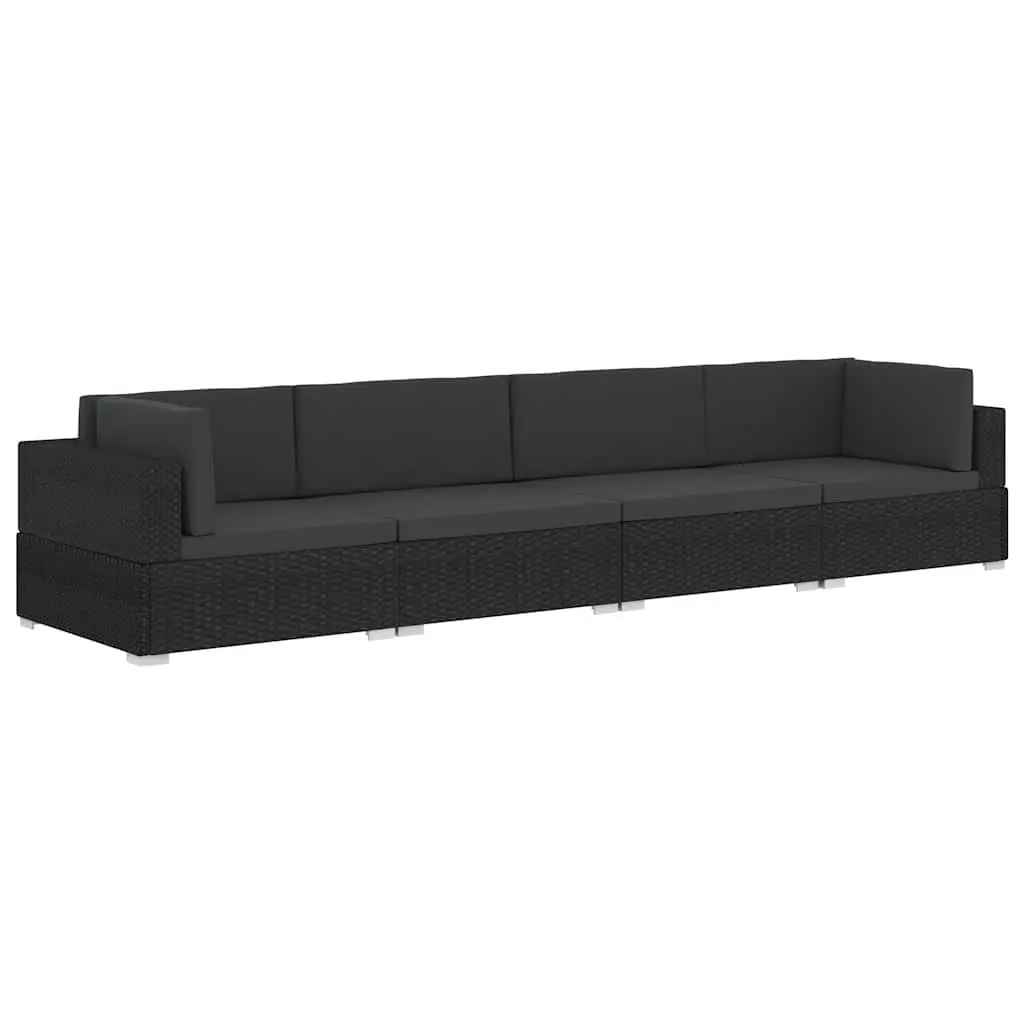 Outdoor Garden Sofa Set 4 Piece Poly Rattan Patio Furniture Cushions Black