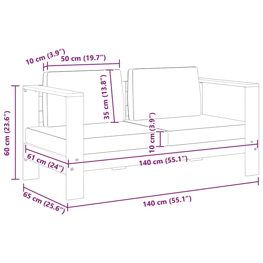 Garden Bench Outdoor Sofa 140cm with Cushions
