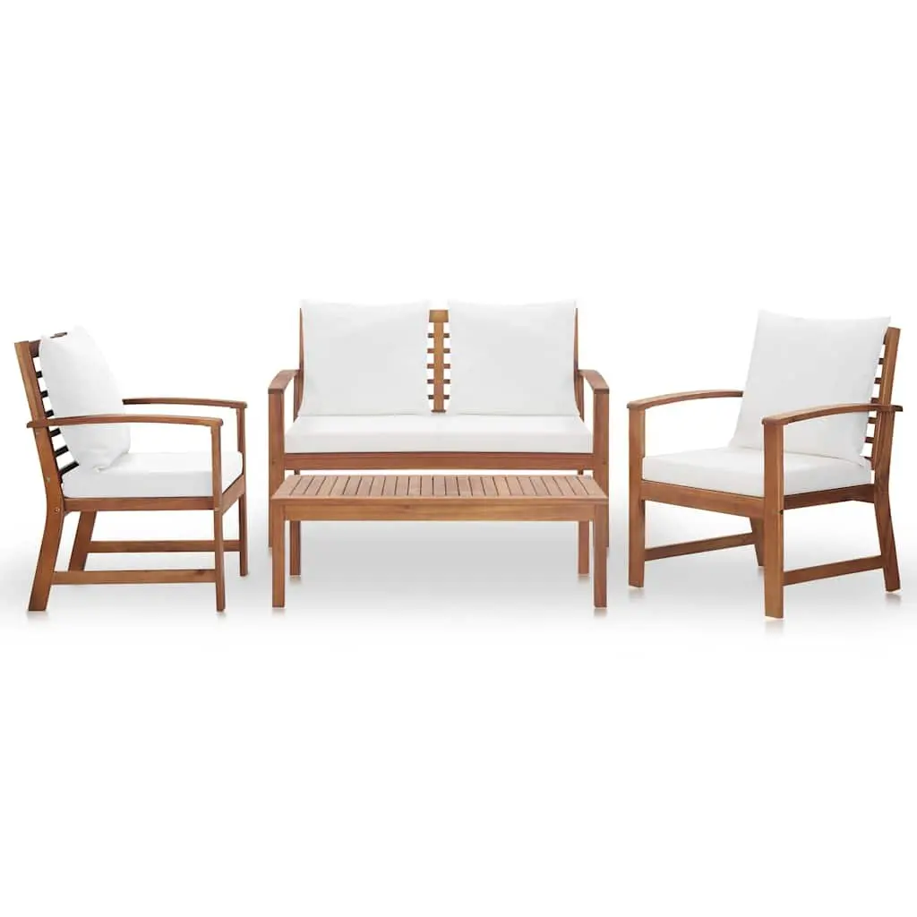 4 Piece Garden Lounge Set Outdoor Furniture Sofa Acacia Wood with Cushions White