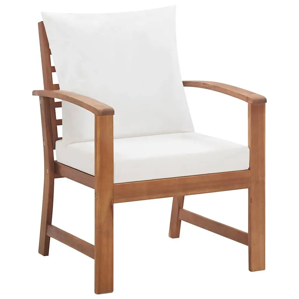 4 Piece Garden Lounge Set Outdoor Furniture Sofa Acacia Wood with Cushions White