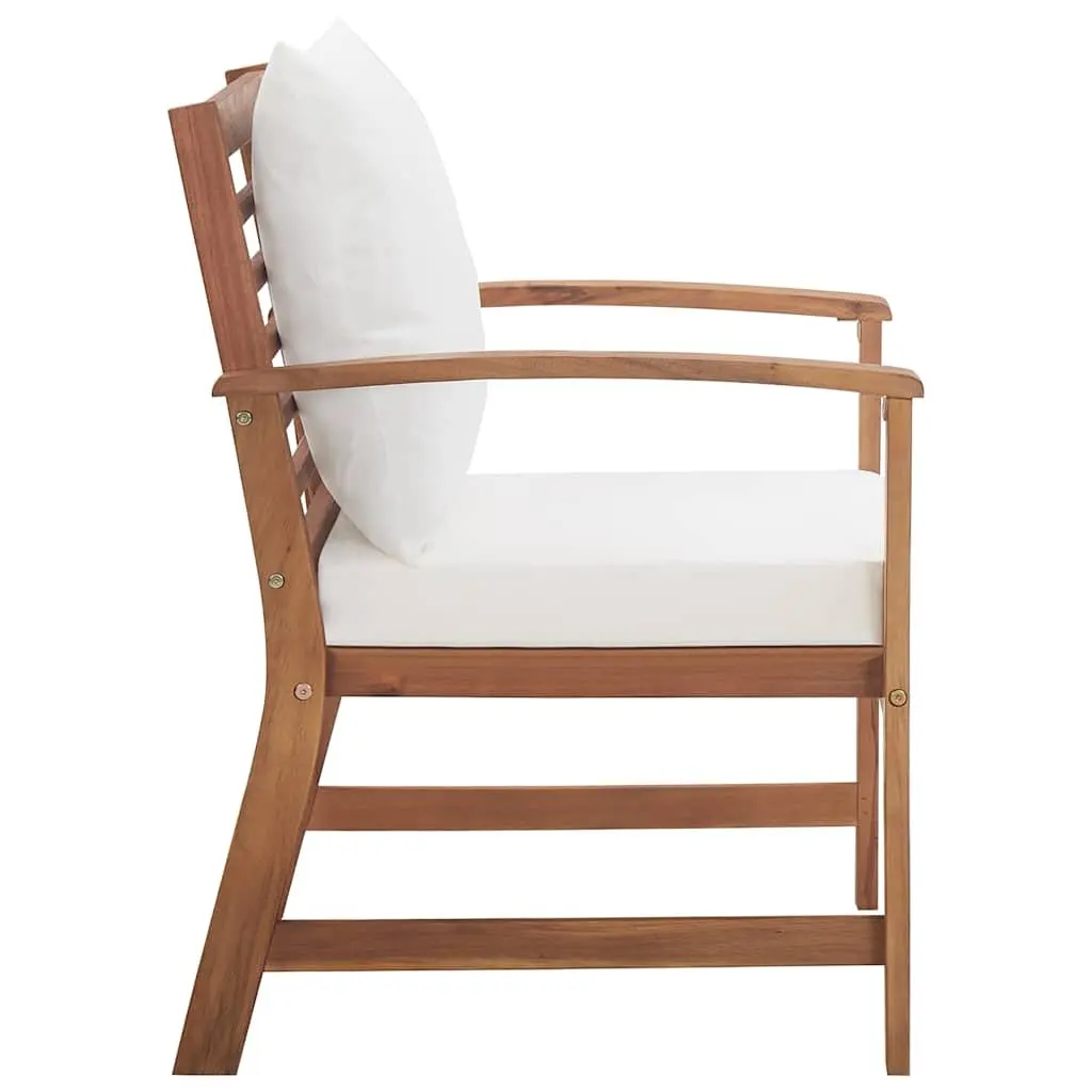 4 Piece Garden Lounge Set Outdoor Furniture Sofa Acacia Wood with Cushions White