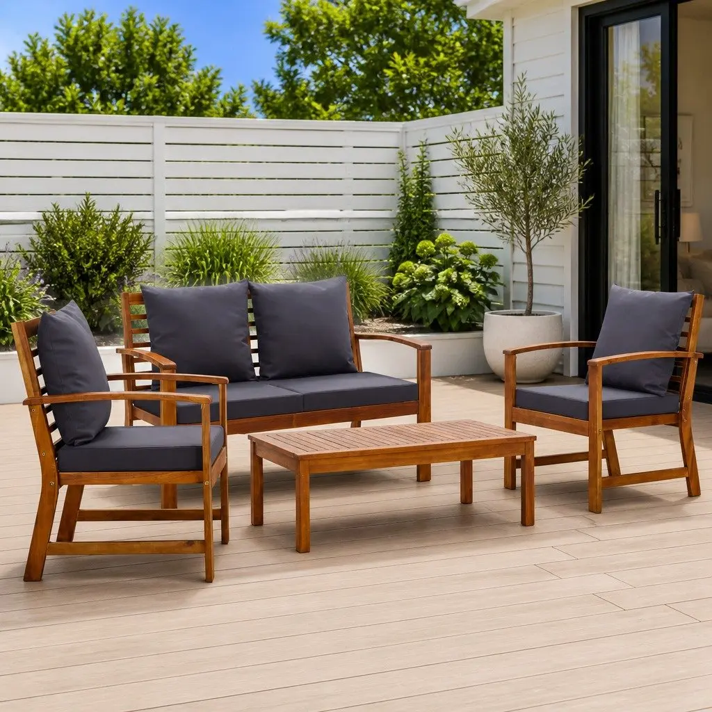 Outdoor Lounge Set 4 Piece Garden Furniture Grey Patio Sofa