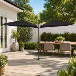 Double Parasol Outdoor Umbrella 250x250 cm Black Garden Sunshade with Crank
