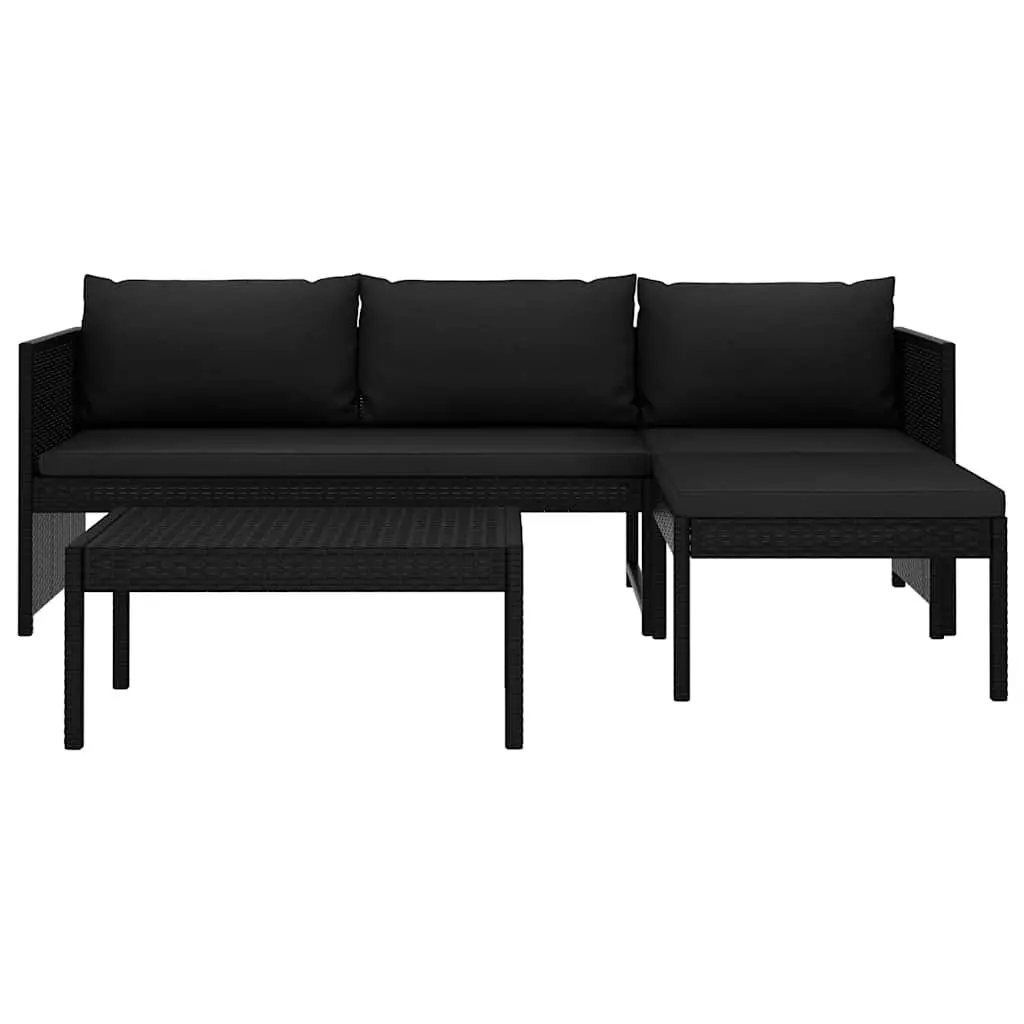 Outdoor Lounge Set Garden Furniture 3 Piece Poly Rattan Patio Sofa Black