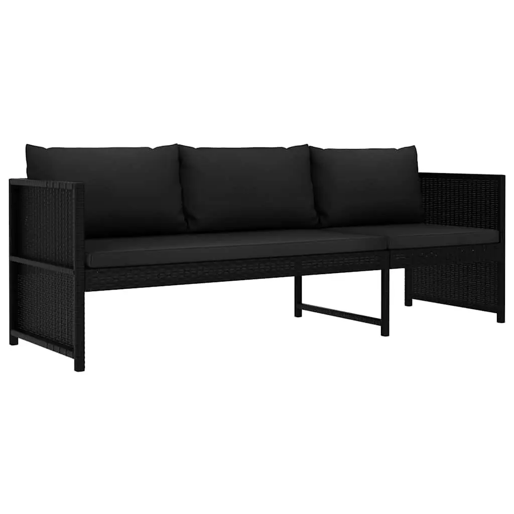 Outdoor Lounge Set Garden Furniture 3 Piece Poly Rattan Patio Sofa Black