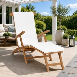 Comfortable Cream Deck Chair with Detachable Footrest