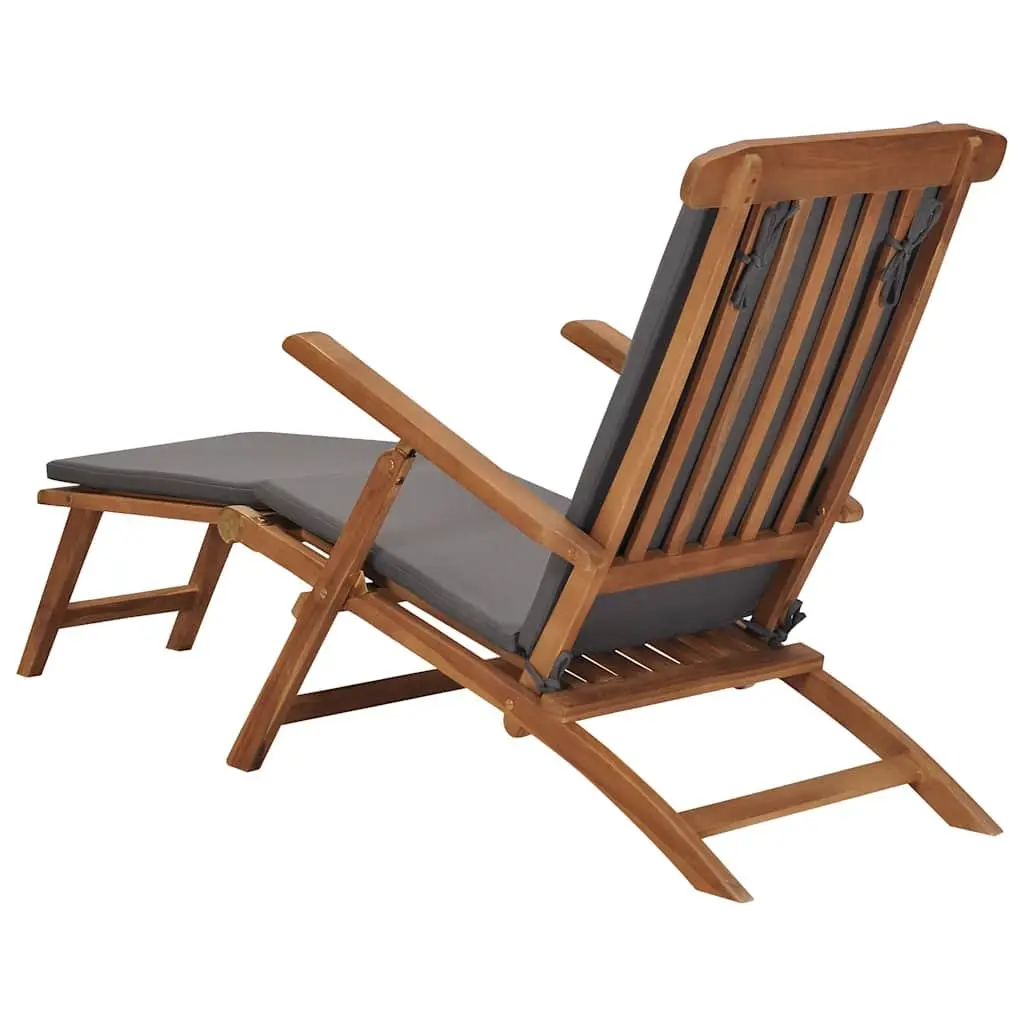 Deck Chair Grey Outdoor Seating Reclining Backrest with Cushion
