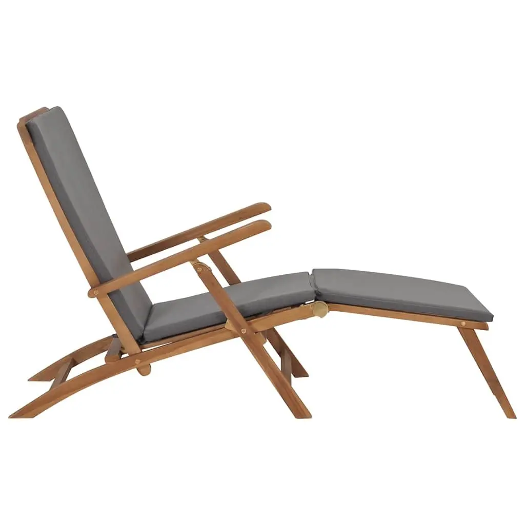 Deck Chair Grey Outdoor Seating Reclining Backrest with Cushion