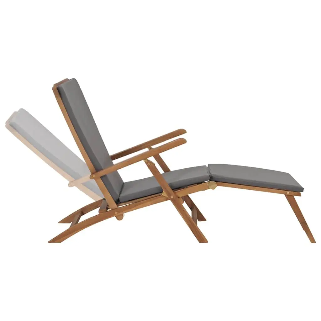 Deck Chair Grey Outdoor Seating Reclining Backrest with Cushion