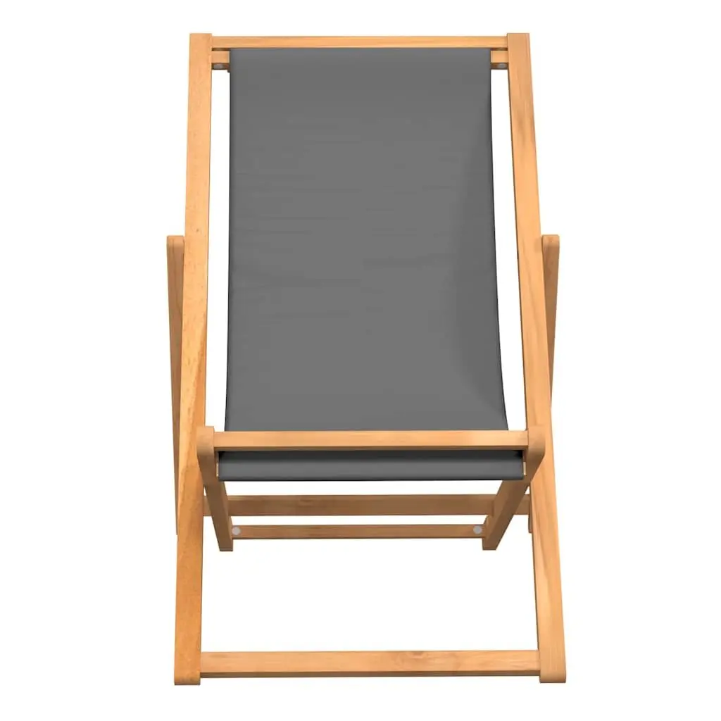 Folding Beach Chair Adjustable Teak Wood Grey Outdoor Garden Deck Lounge Seat