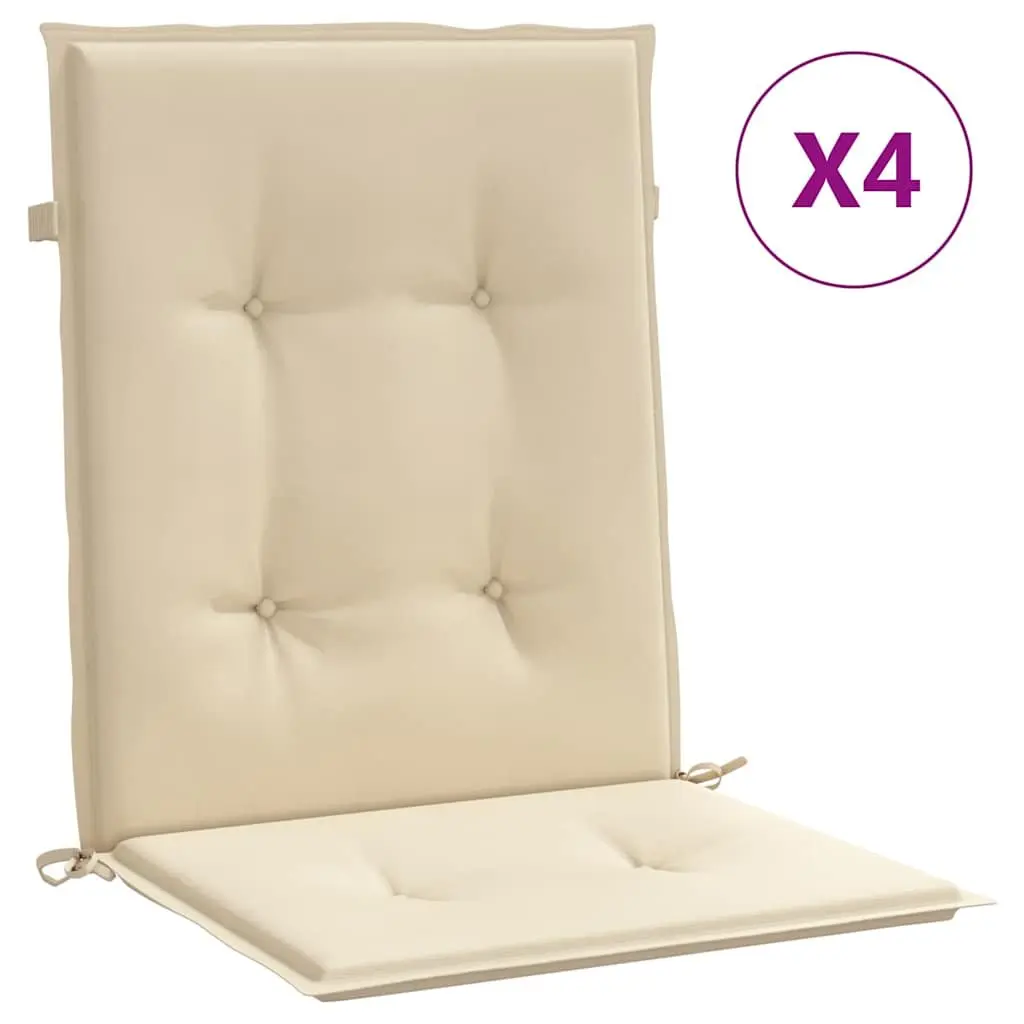 Lowback Chair Cushions Outdoor Garden Patio Seating Pad 100 x 50 x 3 cm Beige 4 Piece