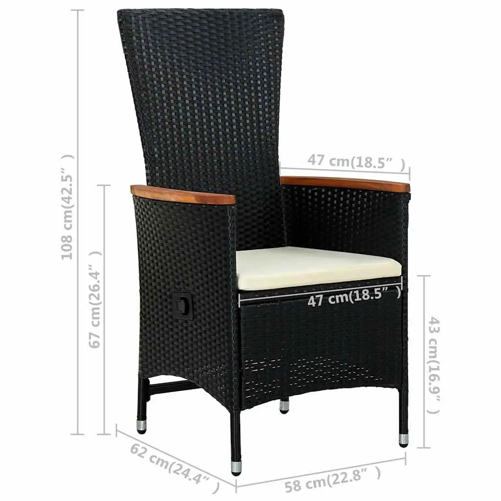 Outdoor Armchairs Set 2 pcs Reclining Garden Patio Seating Black