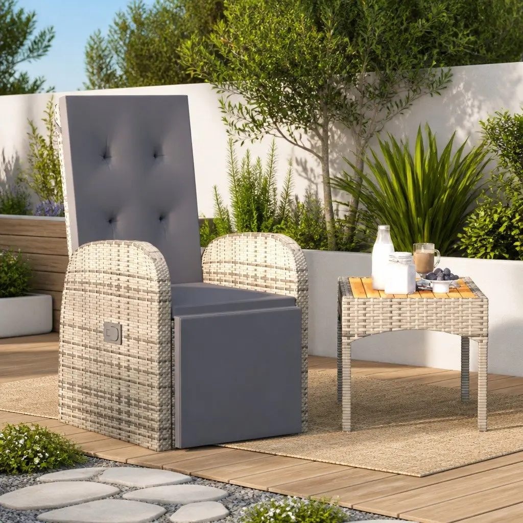 Reclining Garden Chair Outdoor Armchair Grey with Cushion