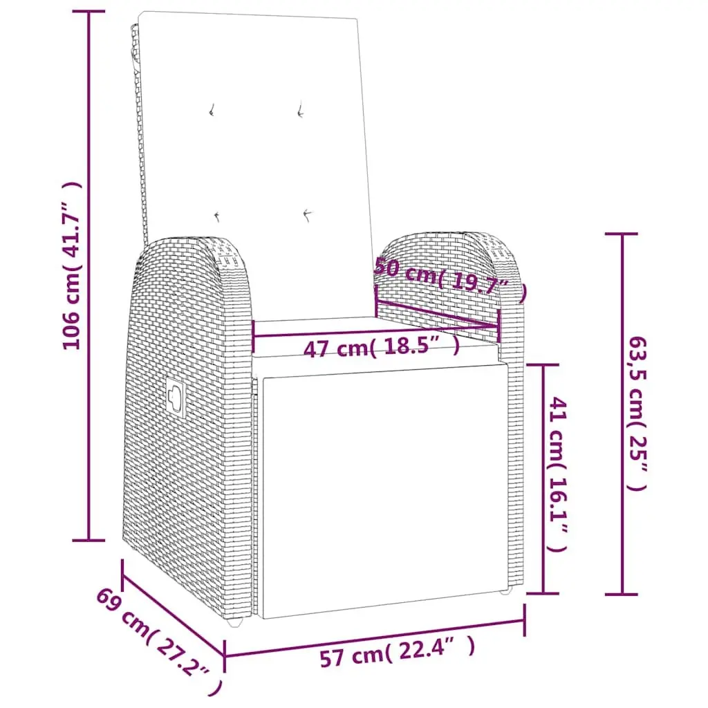 Reclining Garden Chair Outdoor Armchair Grey with Cushion