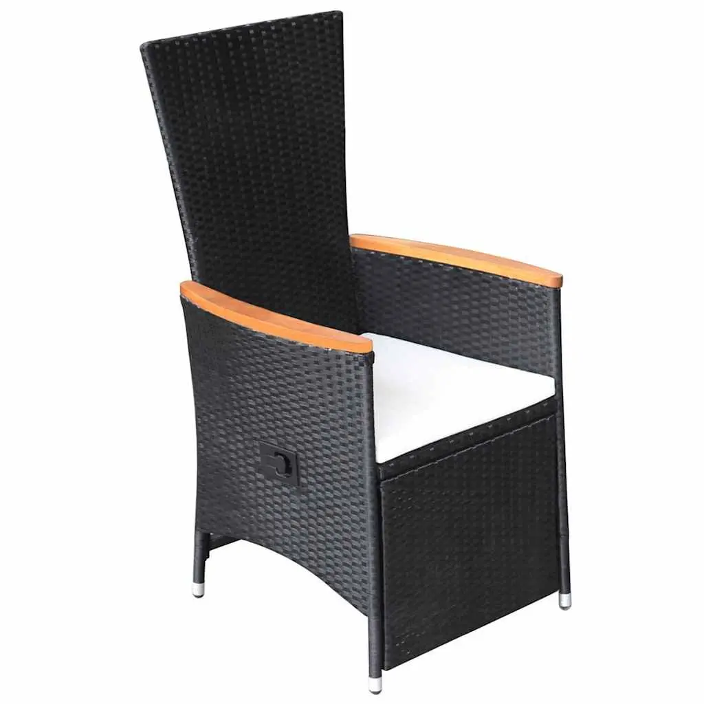 Reclining Outdoor Garden Chairs Adjustable Black Poly Rattan with Cushions 2 pcs