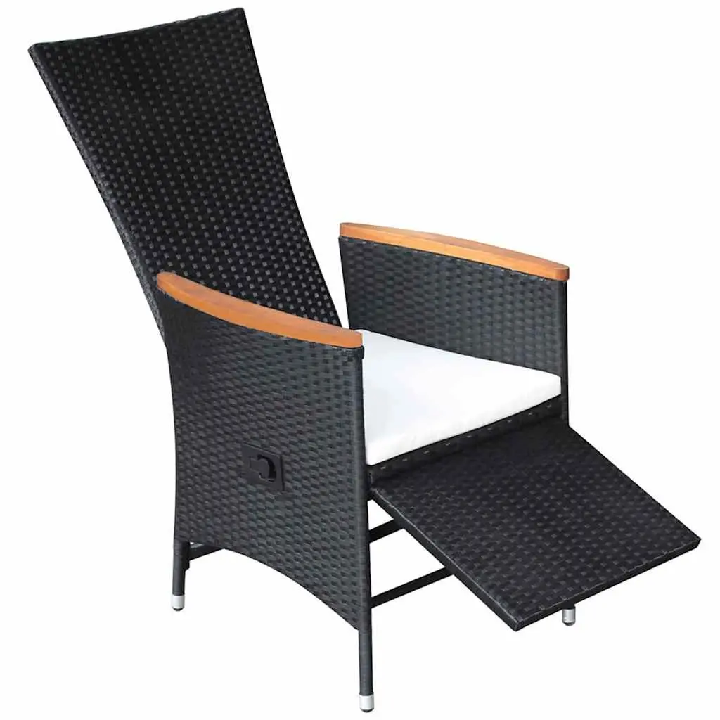 Reclining Outdoor Garden Chairs Adjustable Black Poly Rattan with Cushions 2 pcs