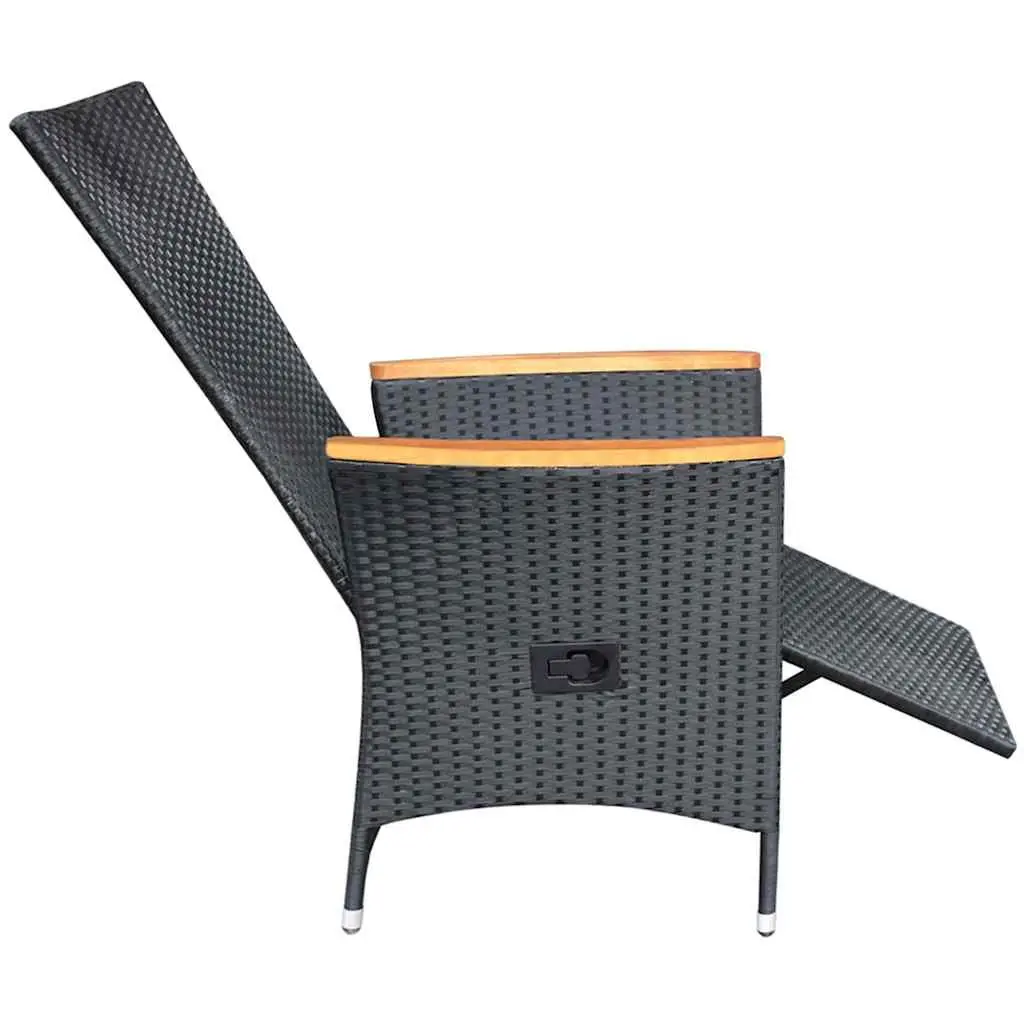 Reclining Outdoor Garden Chairs Adjustable Black Poly Rattan with Cushions 2 pcs