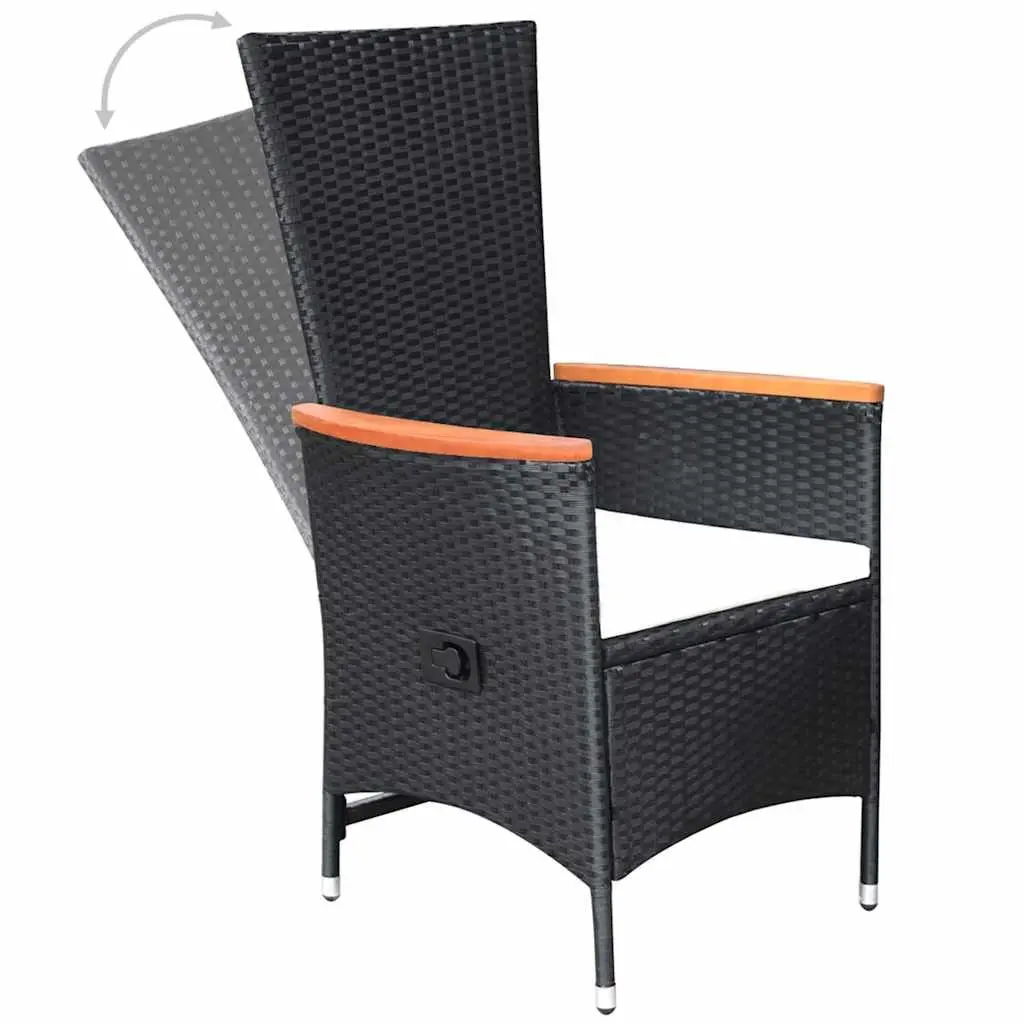 Reclining Outdoor Garden Chairs Adjustable Black Poly Rattan with Cushions 2 pcs