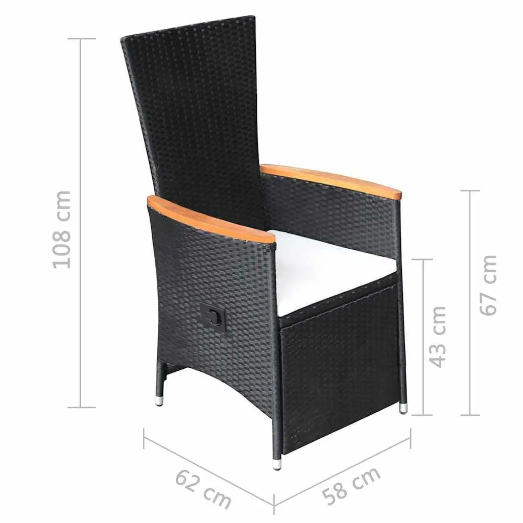 Reclining Outdoor Garden Chairs Adjustable Black Poly Rattan with Cushions 2 pcs