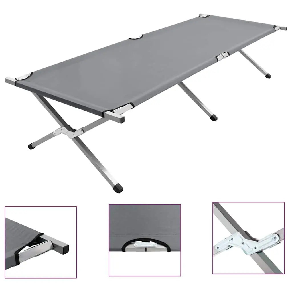 Camping Bed Foldable Lounger Outdoor Portable Relaxation Chair Grey 210 x 80 x 48 cm