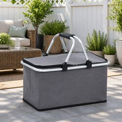 Foldable Insulated Cool Bag Grey 46x27x23 cm Portable Food Beverage Cooler