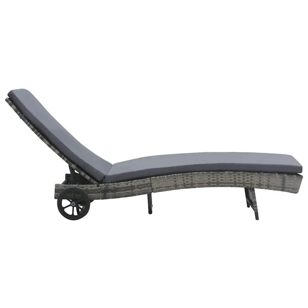 Sun Lounger Adjustable Backrest with Wheels Cushion Anthracite