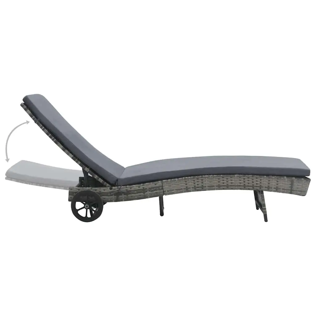 Sun Lounger Adjustable Backrest with Wheels Cushion Anthracite