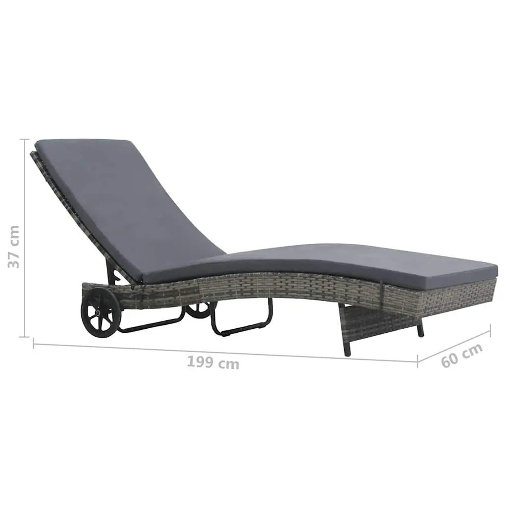 Sun Lounger Adjustable Backrest with Wheels Cushion Anthracite