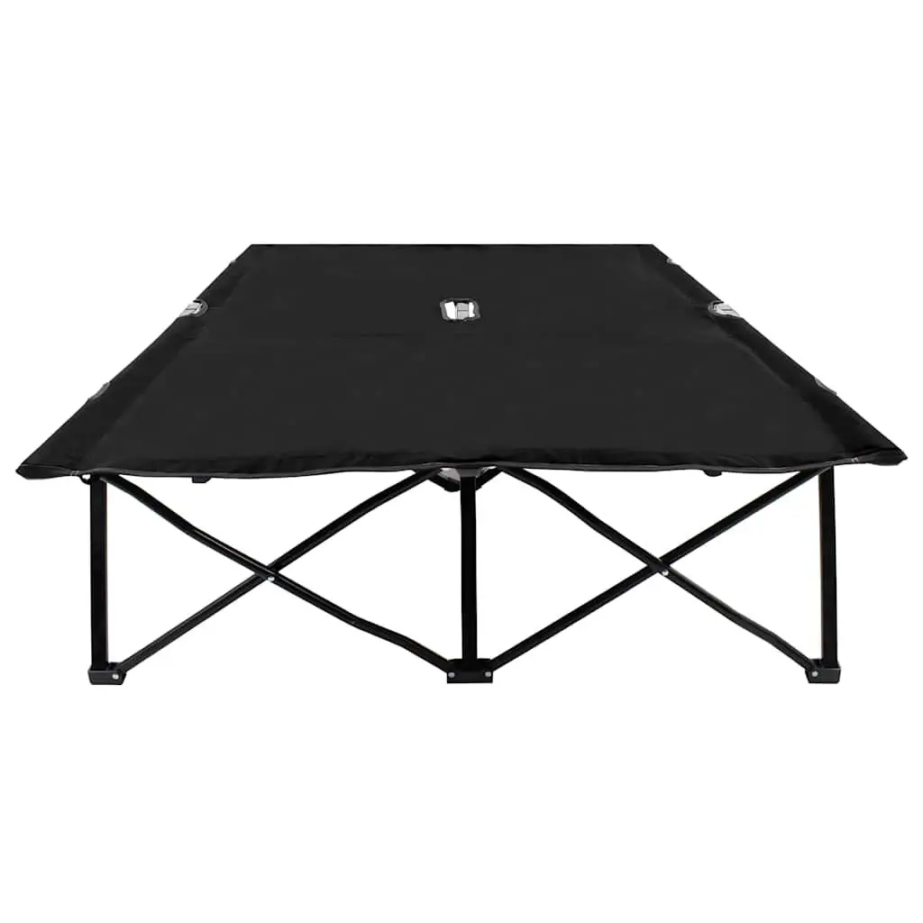 Two Person Folding Sun Lounger Outdoor Camping Cot Black Steel Frame