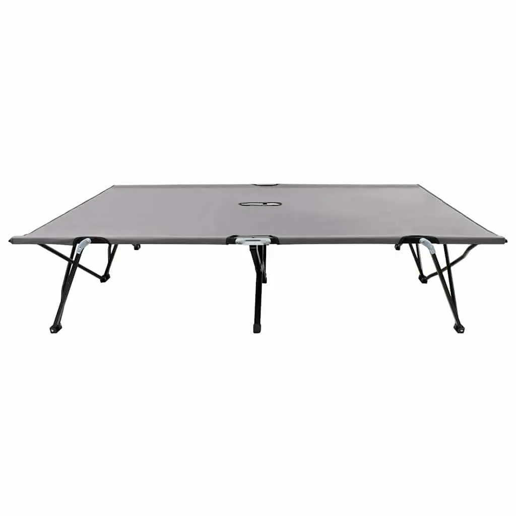 Folding Sun Lounger Two Person Outdoor Camping Bed Elevated Grey Steel Frame