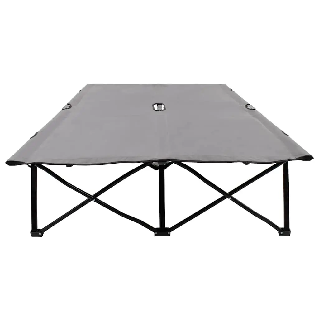 Folding Sun Lounger Two Person Outdoor Camping Bed Elevated Grey Steel Frame