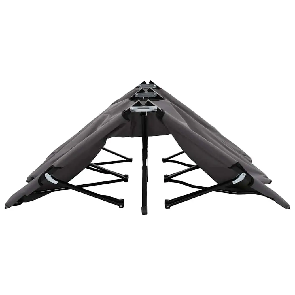 Folding Sun Lounger Two Person Outdoor Camping Bed Elevated Grey Steel Frame