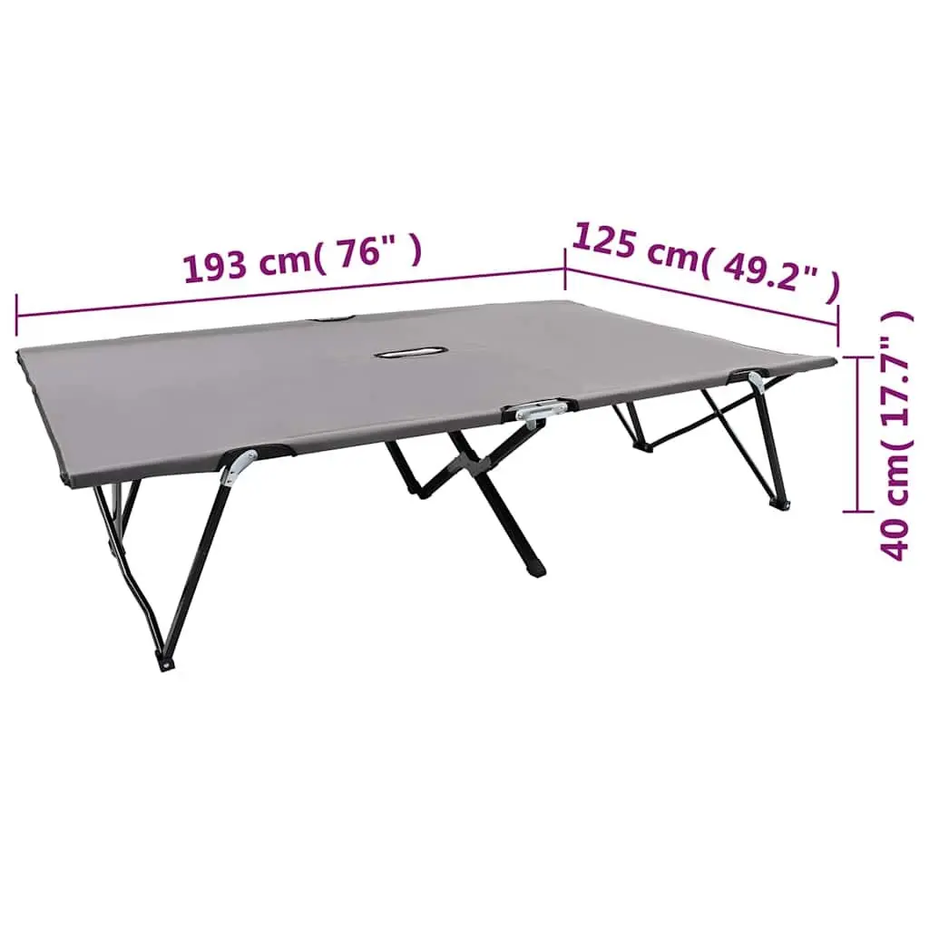 Folding Sun Lounger Two Person Outdoor Camping Bed Elevated Grey Steel Frame