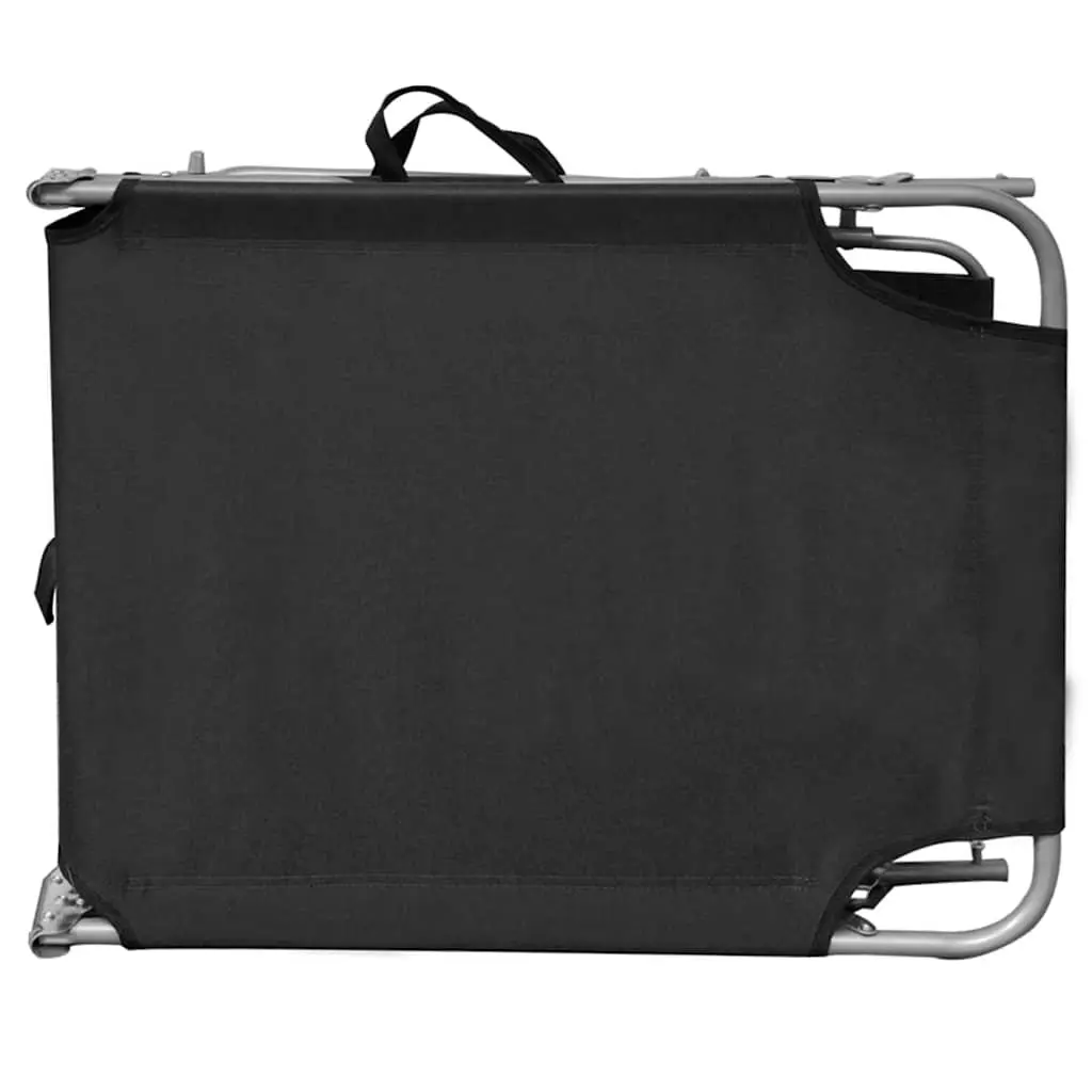 Folding Outdoor Sun Lounger Black Adjustable Backrest with Canopy