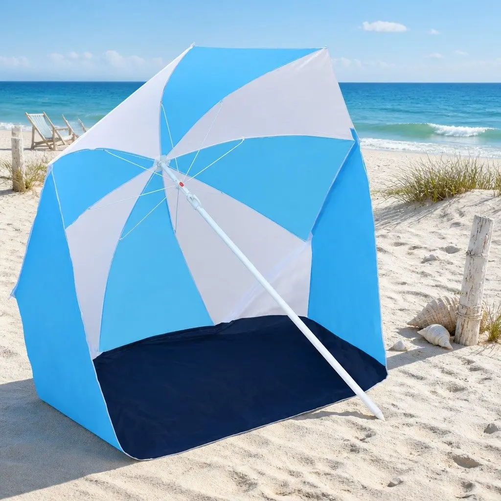Beach Umbrella Shelter Sun Shade Outdoor Camping Garden Tent 180cm Blue and White
