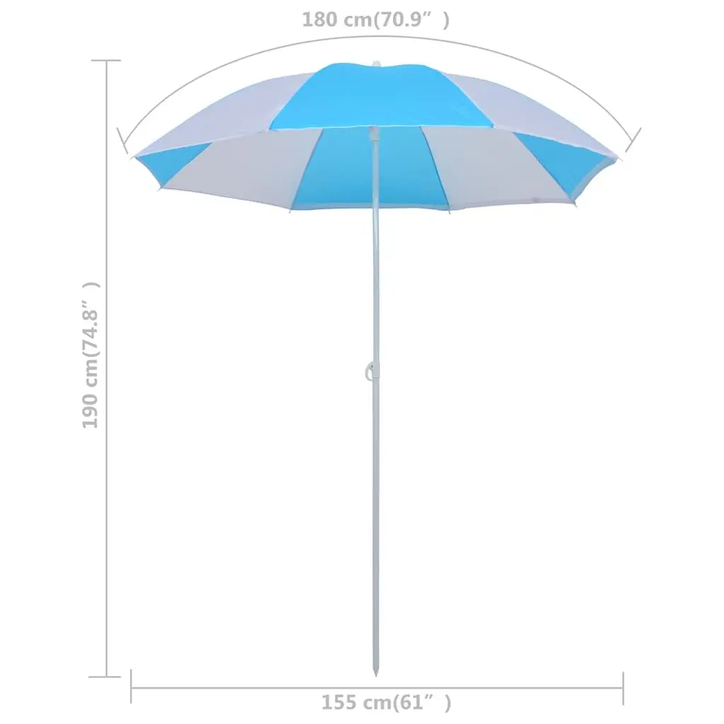 Beach Umbrella Shelter Sun Shade Outdoor Camping Garden Tent 180cm Blue and White