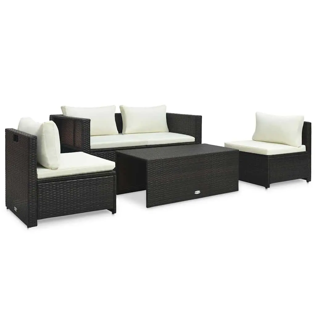 6 Piece Brown Poly Rattan Patio Lounge Set for Outdoor Garden Seating