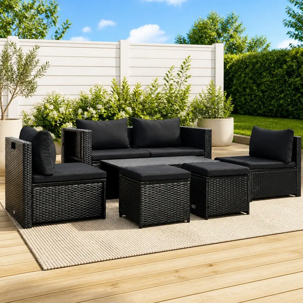 Garden Lounge Set 6 Piece Poly Rattan Outdoor Furniture Black Patio Sofa