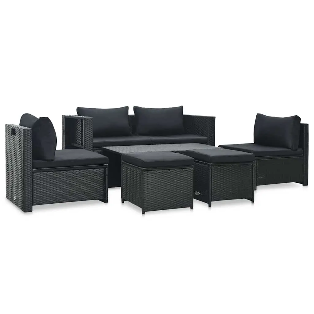 Garden Lounge Set 6 Piece Poly Rattan Outdoor Furniture Black Patio Sofa
