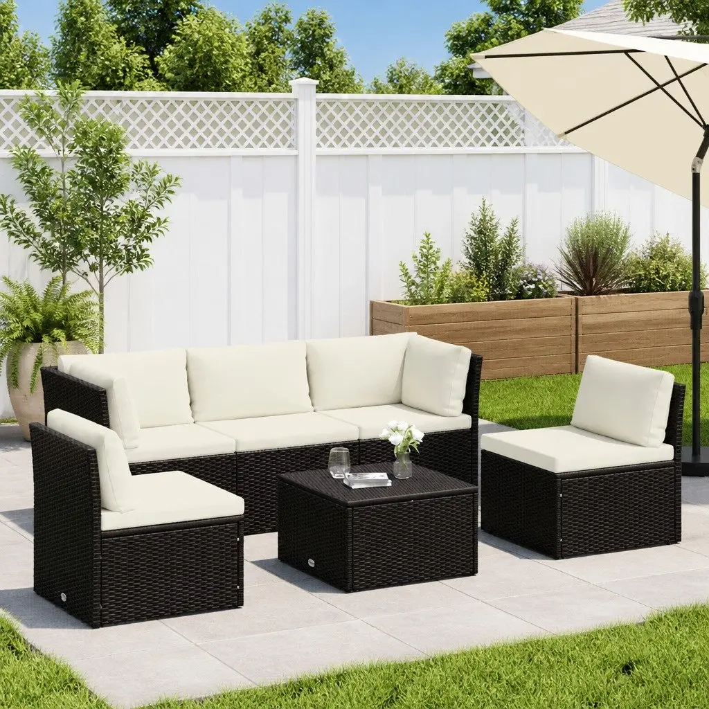 Outdoor Lounge Set 4 Piece Garden Patio Seating Poly Rattan Cushions Brown