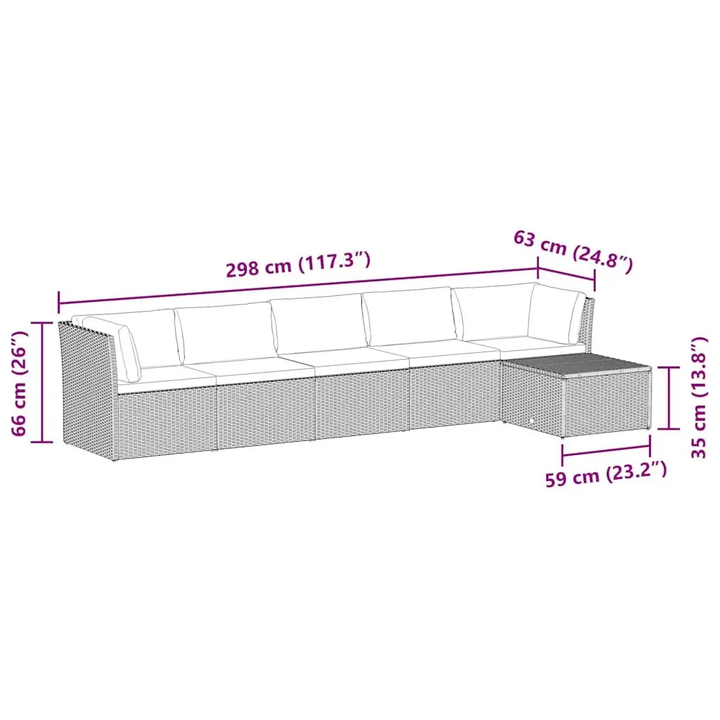 Outdoor Lounge Set 4 Piece Garden Patio Seating Poly Rattan Cushions Brown