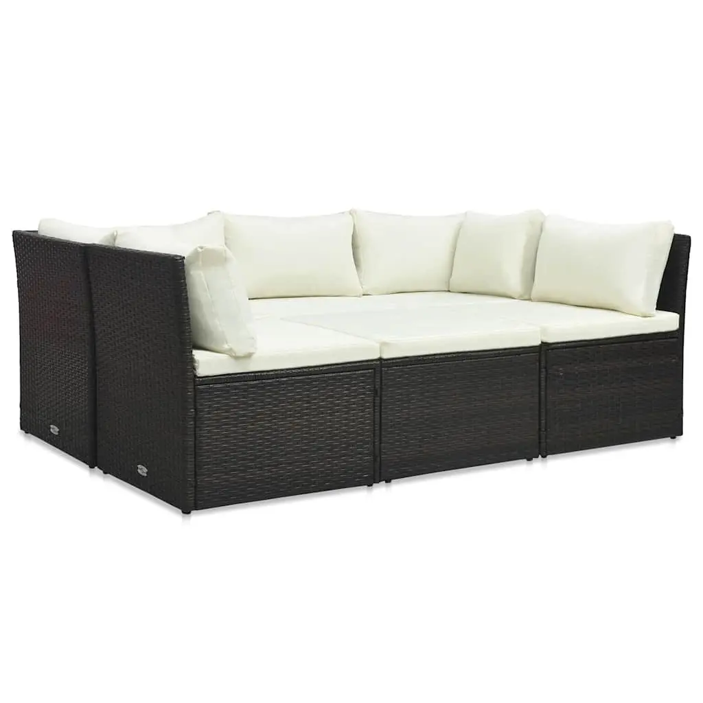 Outdoor Lounge Set 4 Piece Garden Patio Seating Poly Rattan Cushions Brown