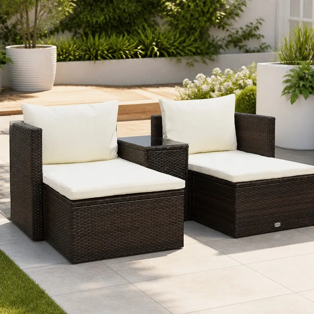 Garden Lounge Set Outdoor Furniture 5 Piece Modular Stackable Brown