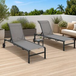 Sun Lounger Set: Durable Grey Textilene Chairs with Side Table